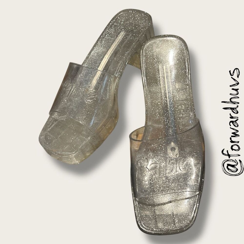Barbie Glitter Jelly Heels 1” Platform 2” Heel – Slip-On Sandals Size 8